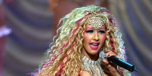 Christina Aguilera sings at the 2001 MTV Movie Awards in Los Angeles.