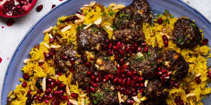 Beef koftas perched on Persian-style rice.
