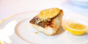 Seared Murray cod fillet with sea urchin butter.