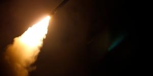 USS Monterey fires a Tomahawk land attack missile in 2018 as part of the military’s response to Syria’s use of chemical weapons.