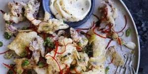 Salt and pepper squid with aioli.