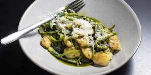Pan-fried gnocchi with spring vegetables.