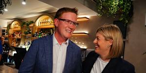 Opposition Leader Jess Wilson with Nepean candidate Anthony Marsh.