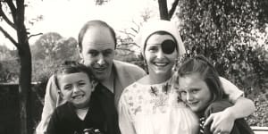 Roald Dahl with his wife,actress Patricia Neal,and their children Theo and Tessa pictured in their garden in 1965. Neal would later describe him as ‘Roald the rotten’.