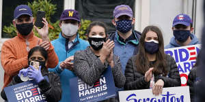 Joe Biden addresses a socially distanced crowd in his hometown of Scranton during the 2020 election campaign.