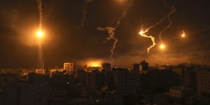 Israeli forces’ flares light up the night sky in Gaza City,Monday,Nov. 6,2023. (AP Photo/Abed Khaled)