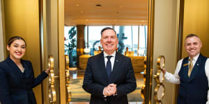 Crown Barangaroo chief executive Simon McGrath at the entrance to the gaming area which will open its doors on Monday.