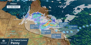 Ex-TC Penny to bring 180mm of rain,90km/h winds to Queensland coast