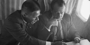 Watergate conspirators H. R. Haldeman (at left) and Richard Nixon.