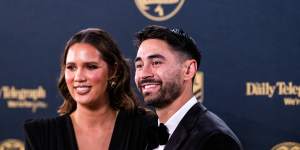 Dally M favourite Shaun Johnson,seen here arriving at the awards with his wife Kayla,missed out to Ponga.