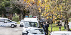 Police outside the home in Epping on Saturday.