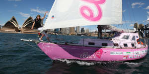 Around-the-world sailor Jessica Watson in Sydney Harbour on the first leg of her trip.