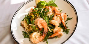 Linguine with prawns and pistachio at Amiconi in West Melbourne.