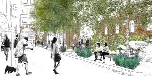 An artists impression of how a greened-up Katherine Place will look. 