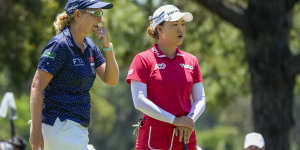 Minjee Lee ultimately gave Buhai (left) too much of a head start.