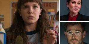 Clockwise from main:Millie Bobby Brown as Eleven in Stranger Things,Sidse Babett Knudsen in Borgen - Power&Glory and Chris Hemsworth in Spiderhead.