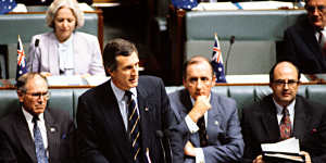 Then opposition leader John Hewson and members of his frontbench during question time on August 18,1992. 