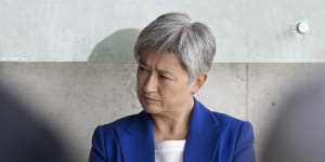 Australian Minister of Foreign Affairs Penny Wong during a visit to the World Holocaust Remembrance Centre.