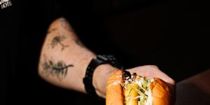 Wagyu cheeseburger on a potato bun.