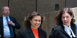 Lisa Wilkinson and her barrister Sue Chrysanthou,SC,outside the Federal Court in Sydney on Friday.