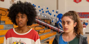 Ayo Edebiri (left) stars as Josie and Rachel Sennott as PJ in Bottoms. 