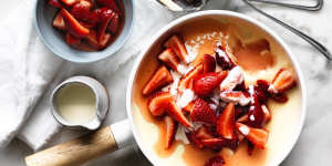 Strawberries with set cream.