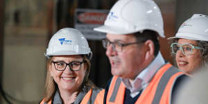Then premier Dan Andrews and then minister for transport Jacinta Allan at a Metro Tunnel site in July.