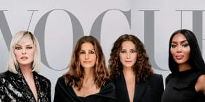 Supermodels Linda Evangelista,Cindy Crawford,Christy Turlington and Naomi Campbell on the cover of US Vogue’s September Issue,styled by Edward Enninful.