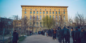 Hopefuls queue to enter Berghain ... many will be refused entry.