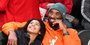 Kobe Bryant and daughter Gianna at a basketball game between the Los Angeles Lakers and the Dallas Mavericks at the Staples Center on December 29.