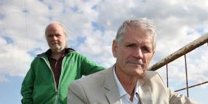 Drew Hutton (front),pictured with Friends of the Earth campaigner Cam Walker in 2013.