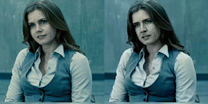 Amy Adams in the film Man of Steel and the deepfake created by YouTube channel derpfakes that imposes actor Nicolas Cage's face over Adams'.