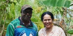 Traditional owner Uncle Paul Kabai and singer-songwriter Christine Anu on Saibai Island,in the Torres Strait.