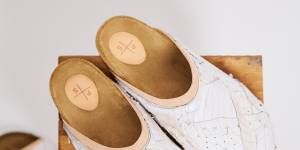 Byfreer is recycling sneakers to make limited-edition footwear,including these “Synergy” mules.