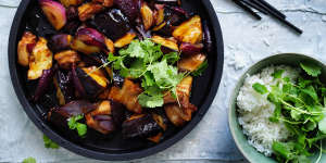 Adam Liaw's pork belly with eggplant and black vinegar.