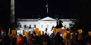 Protesters gather in Lafayette Park outside the White House in Washington,on Friday,over the death of Tyre Nichols.