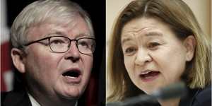 Former prime minister Kevin Rudd and ABC managing director Michelle Guthrie. 