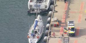 Flying Fish Arctos in dock at Jervis Bay after a crew member died during the Sydney to Hobart yacht race. 