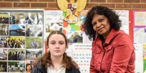 Year 11 Heathmont College student Sophie Rees with her Indonesian teacher Prema Devathas.