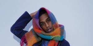 A full-spectrum hit:Acne Studios’ rainbow plaid scarf.
