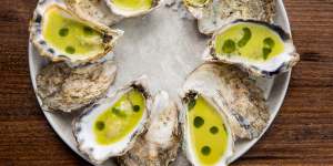 Oysters with G&T gazpacho.