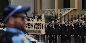 The National Socialist Network rally outside NSW Parliament House on Saturday.