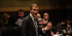 Cities Minister Rob Stokes speaks in parliament in August 2022.