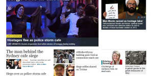 The Herald’s homepage at the time of the Sydney siege.