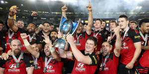 The Crusaders celebrate another Super Rugby title last June.