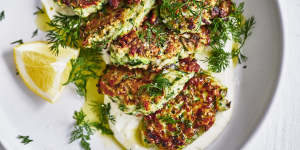Zucchini and halloumi fritters with garlic yoghurt.
