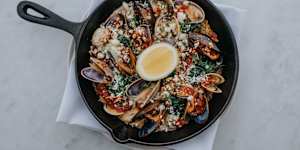 Shellfish saganaki. 