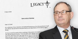 Sydney Legacy president Steve Hopwood issued an “unreserved apology” for actions or language that may have been viewed as “untoward,unwelcome and unwarranted”.