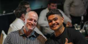 Any plans next Wednesday night? Michael Maguire and Latrell Mitchell catch up on Saturday at Souths Juniors.