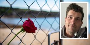 A rose left at Little Bay for shark attack victim Simon Nellist (inset)